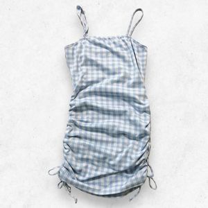 Livi by Olivia Rae Women's Size L Midi Dress Checkered Baby Blue Spaghetti Strap